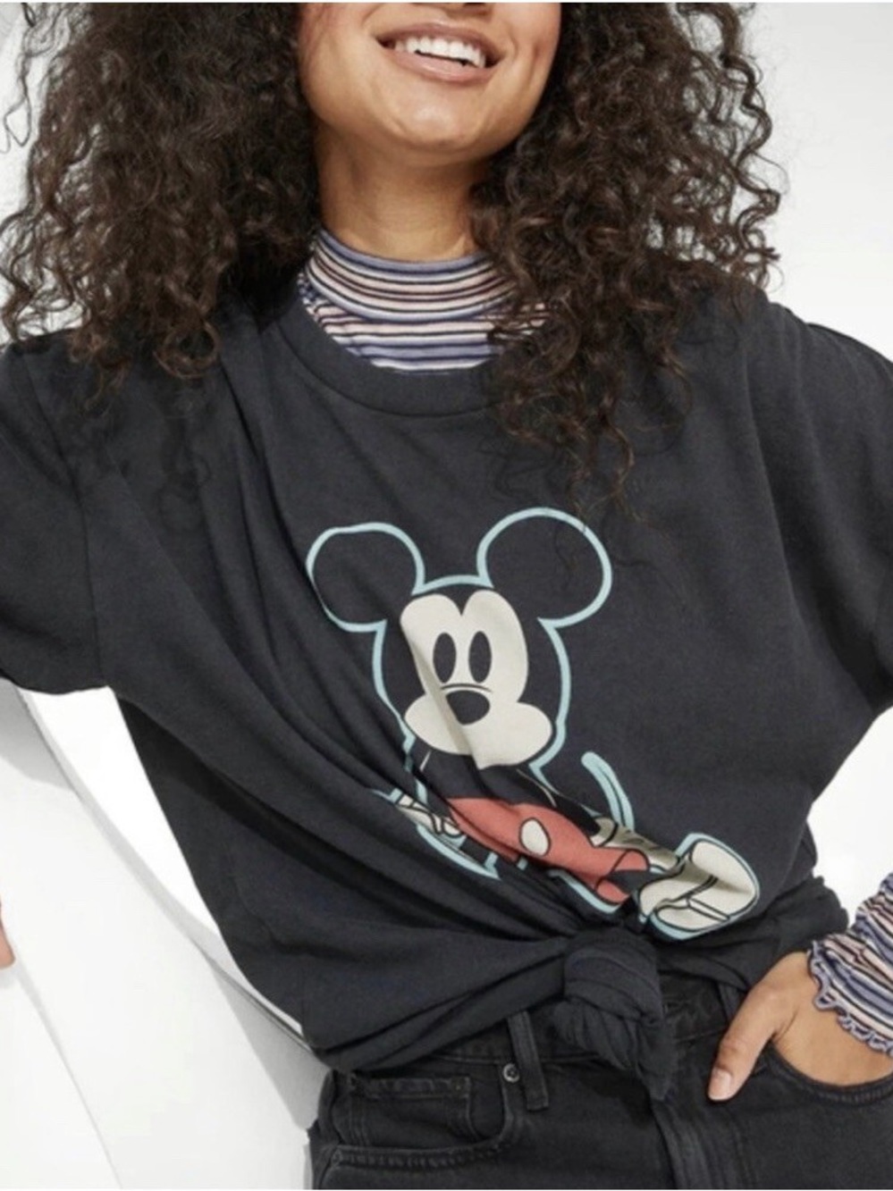 American Eagle Outfitters Black Short Sleeve Tee with Retro Mickey Graphic